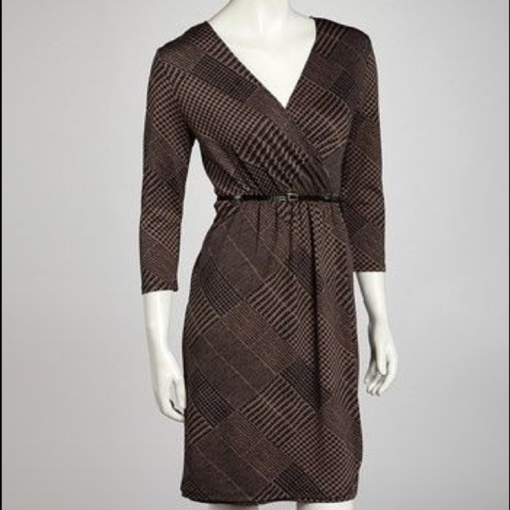 AA Studio Brown & Black Belted Dress